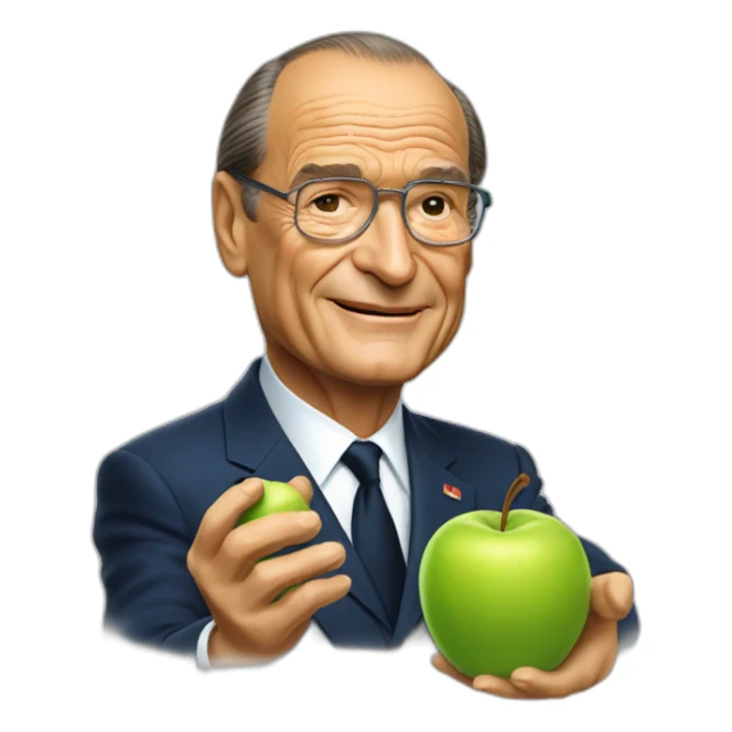 Jacques Chirac holding an apple sticker