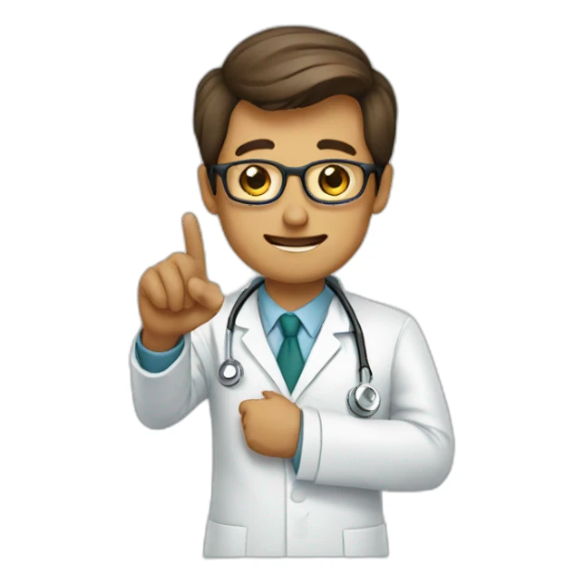Doctor pointing to top sticker