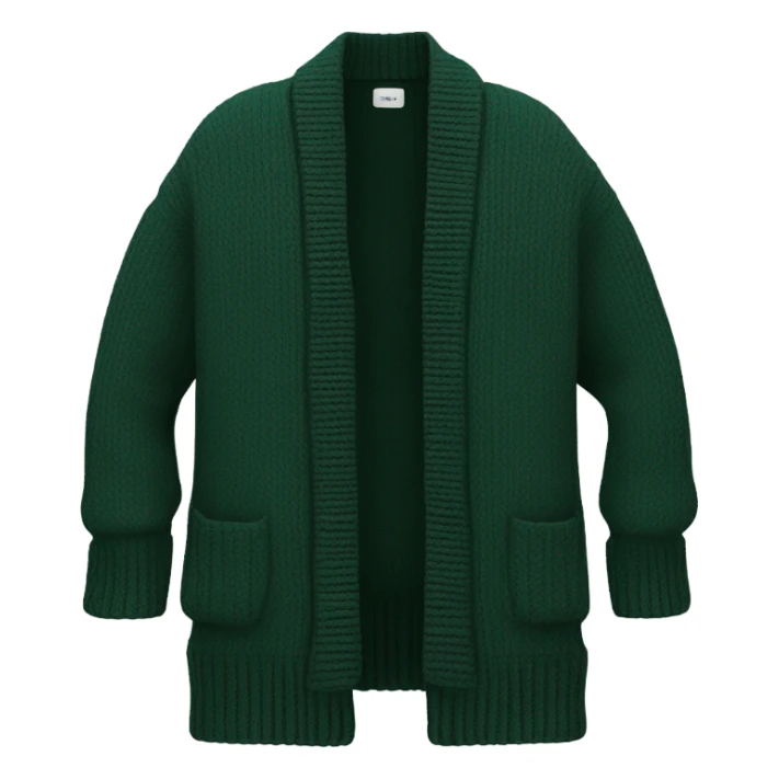 Dark green oversize wool open cardigan, isolated sticker