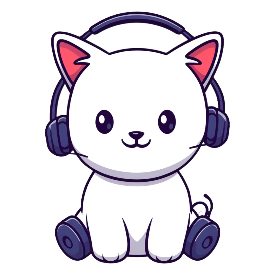 smiling cybercat wearing headphones sticker