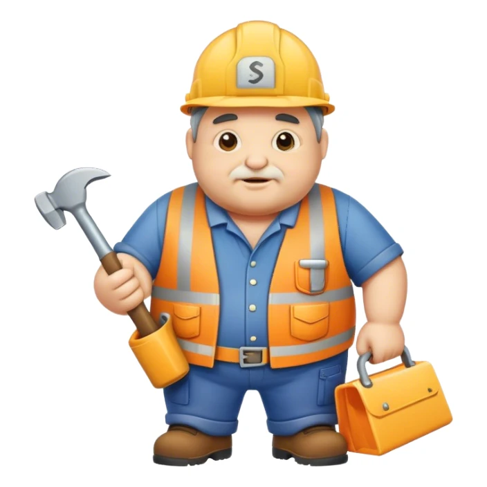 Chubby old construction worker sticker
