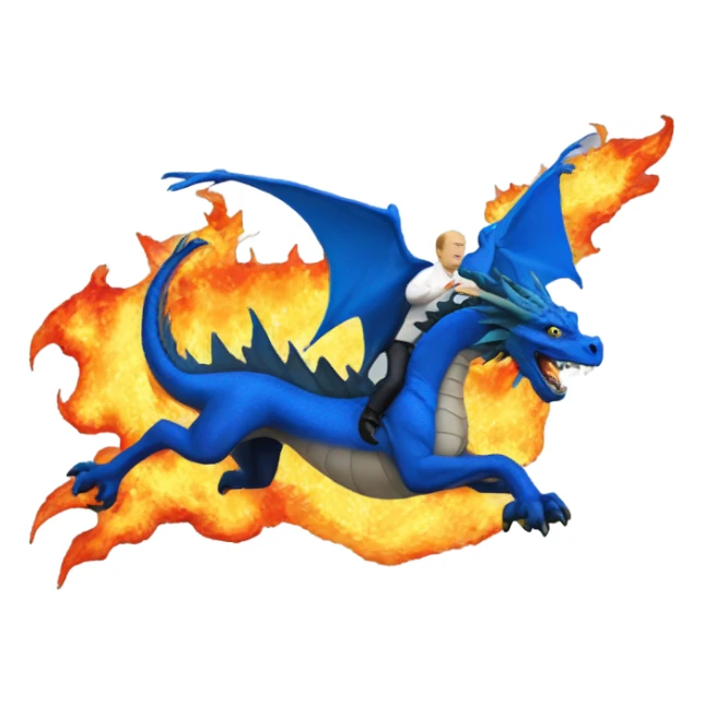 putin on blue dragon that throws flames sticker