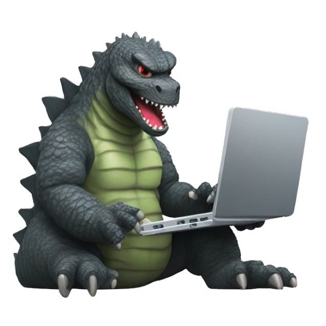 Godzilla typing on a laptop  sticker