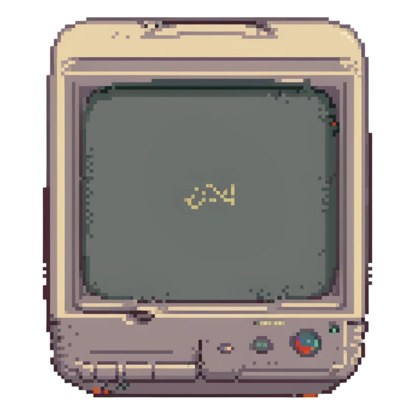 CRT screen cracked with a blinking “404” sticker