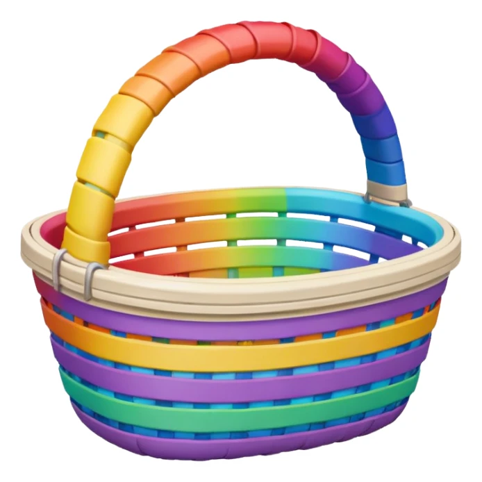 white wicker basket with a rainbow outline sticker