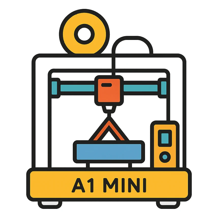 3D printer Bambu Lab A1 Mini, simplified icon, minimal, clean lines sticker