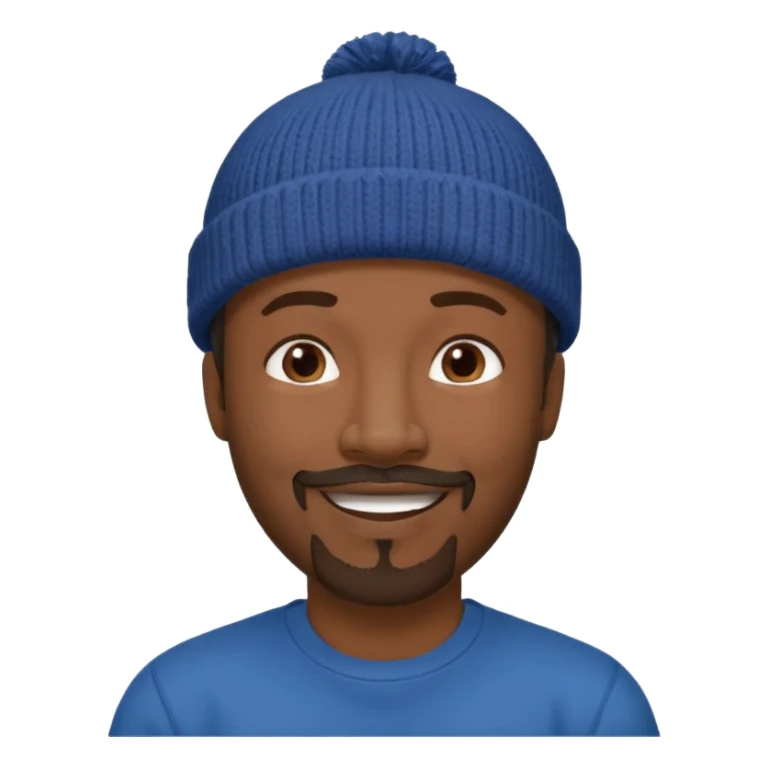 Middle-aged black man, goatee, wearing beanie sticker