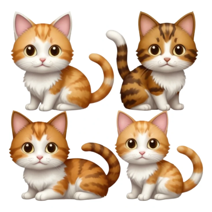 3 small cats different colours including brown tabby and white, light patchy calico, and ginger and white sticker