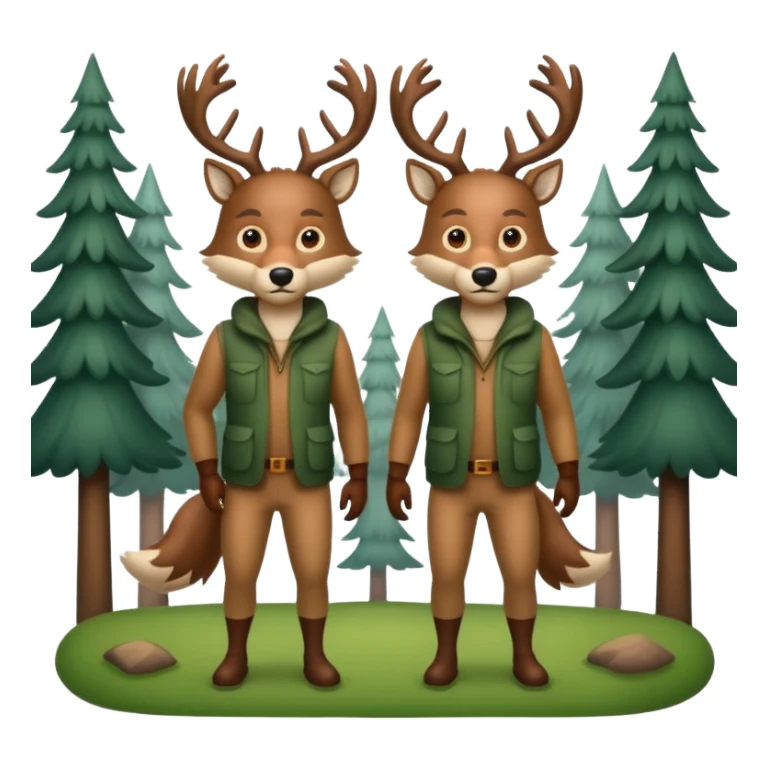 forest couple dressed as wolf and deer back to back sticker
