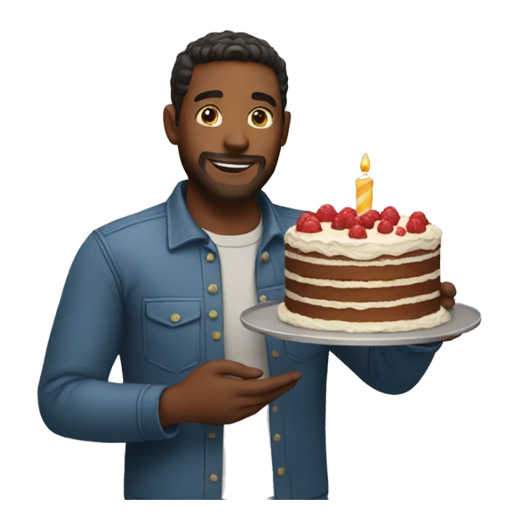 Man holding a cake sticker