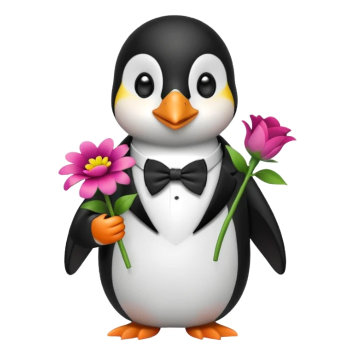 Penguin holding flowers sticker