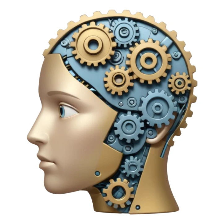 head with gears turning inside, showing thinking and ideas sticker