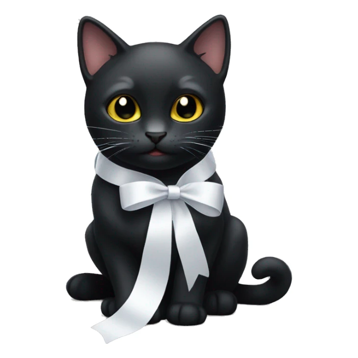 black cat with white ribbon sticker