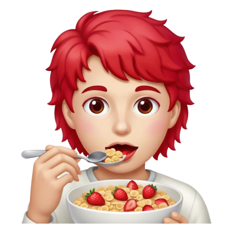 A strawberry face eating cereal sticker
