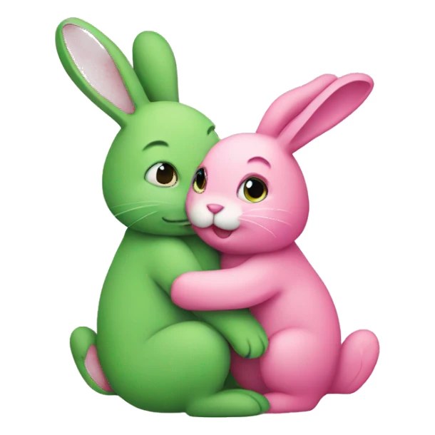 Green bunny hugging pink bunny sticker