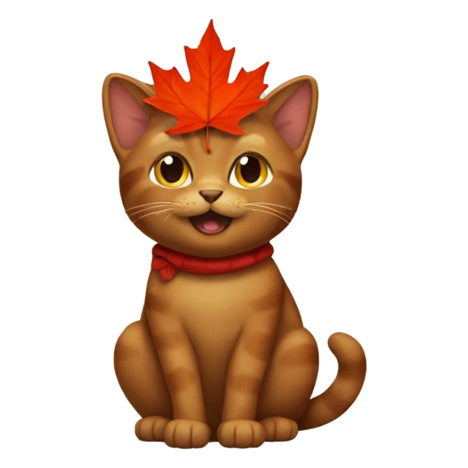Brown cat dressed as maple leaf sticker