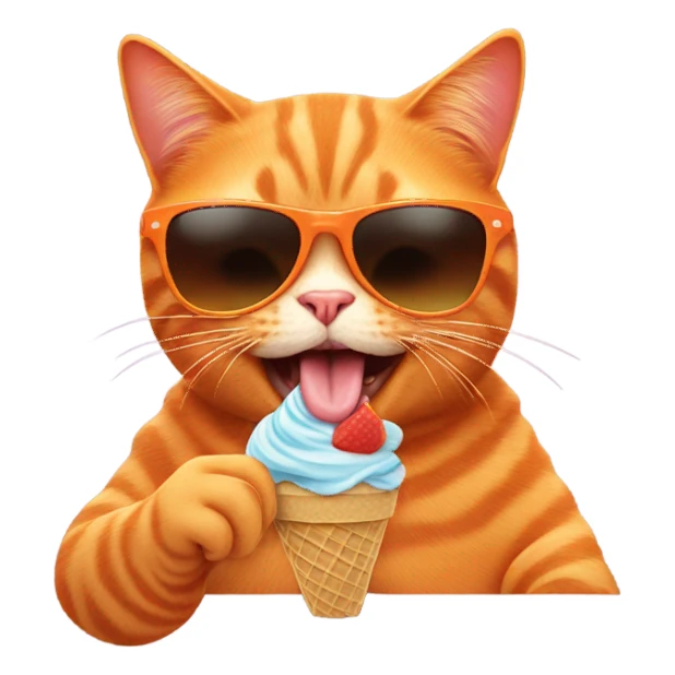 orange cat with sunglasses eating icecream sticker