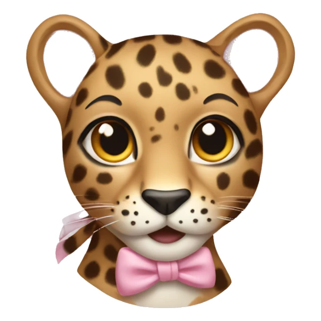 Leopard wearing plaid light pink bow on its left ear sticker