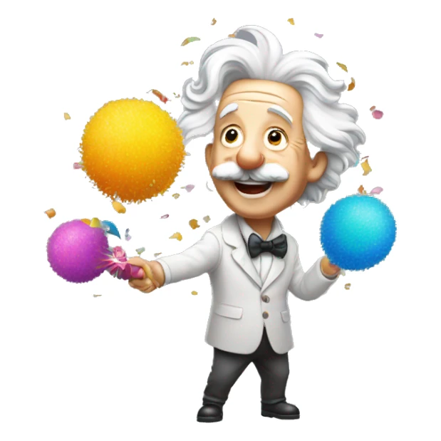 happy albert einstein shooting colorful confetti popper sticker