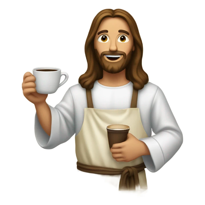 Jesus Christ in apron holding coffee pot sticker