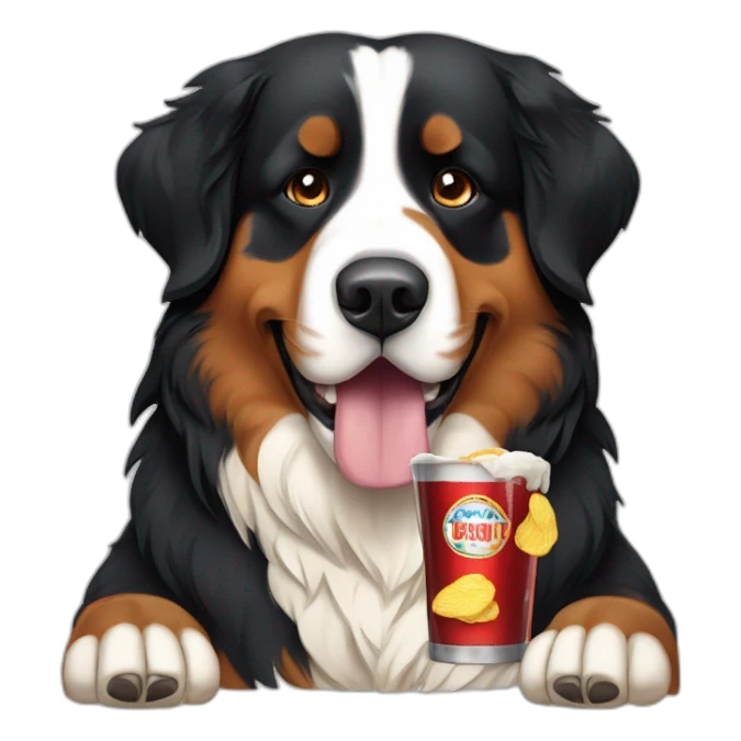 bernese mountain dog drinking beer eating chips sticker