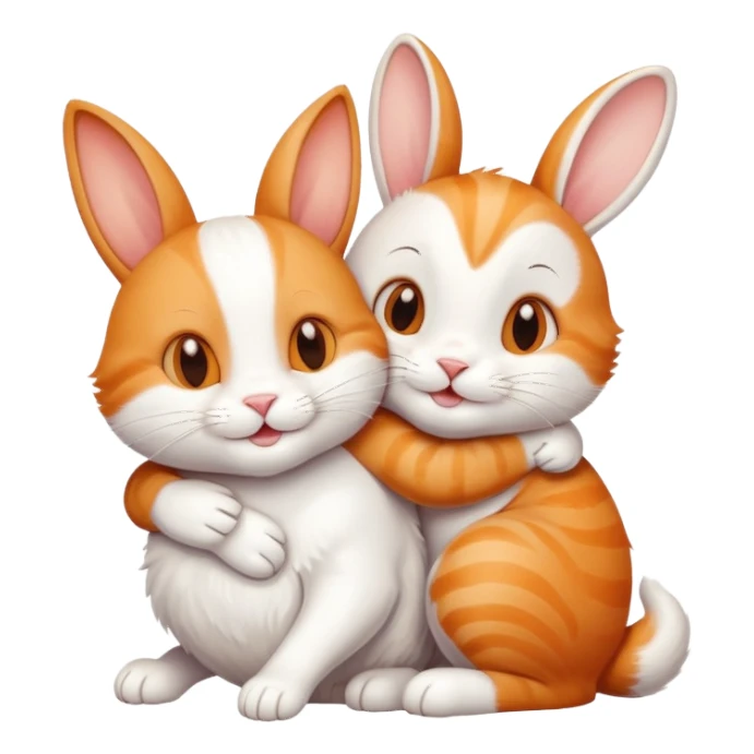 Smiling cat hugging a rabbit friend sticker