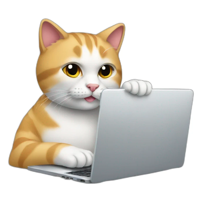 the cat is working on a laptop sticker