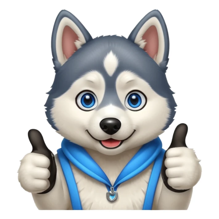 A husky dog with blue eyes doing a thumbs up sticker