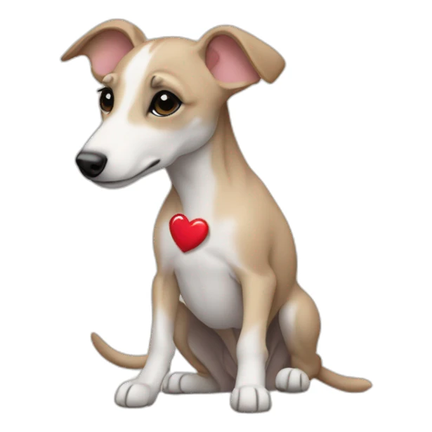beige whippet puppy with heart sticker