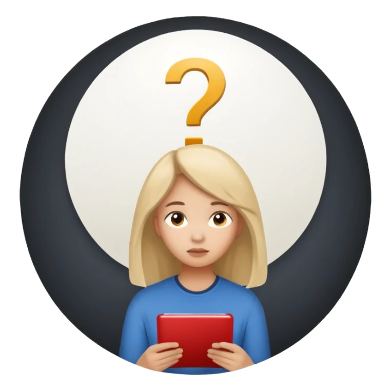 студентка учится и задумывается получится ли у нее, а наверху над головой пустый круг с вопросом на белом фоне sticker