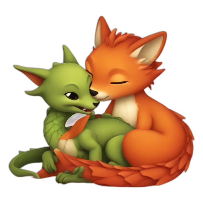 dragon cuddling a fox sticker