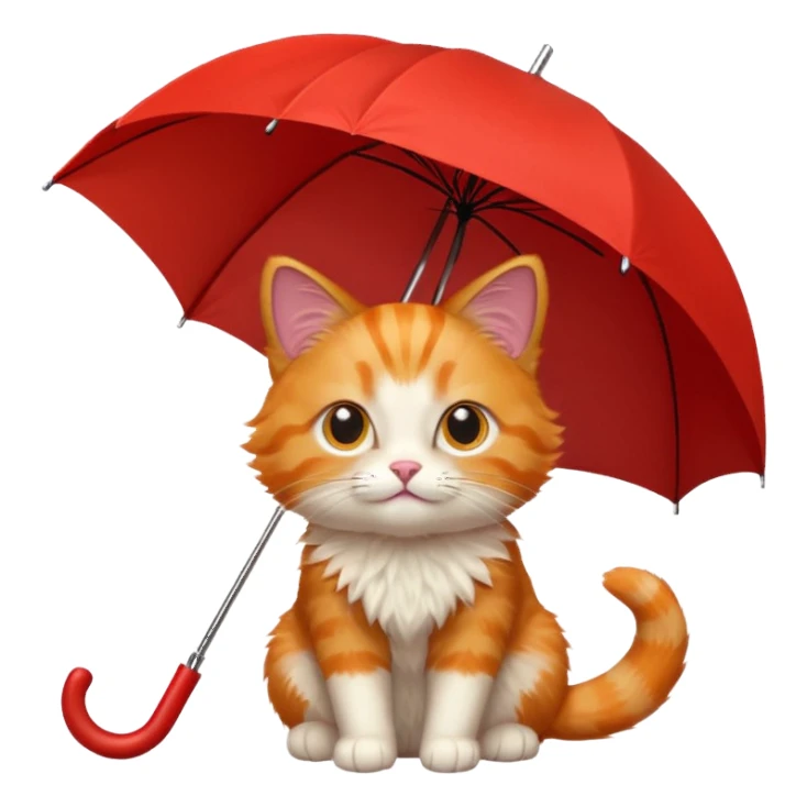 orange cat hold red umbrella sticker