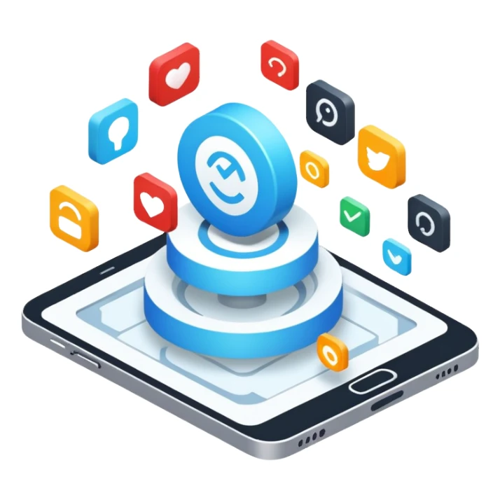 create an isometric analogous to show case user experience around multi channel like portal, chat, mobile sticker