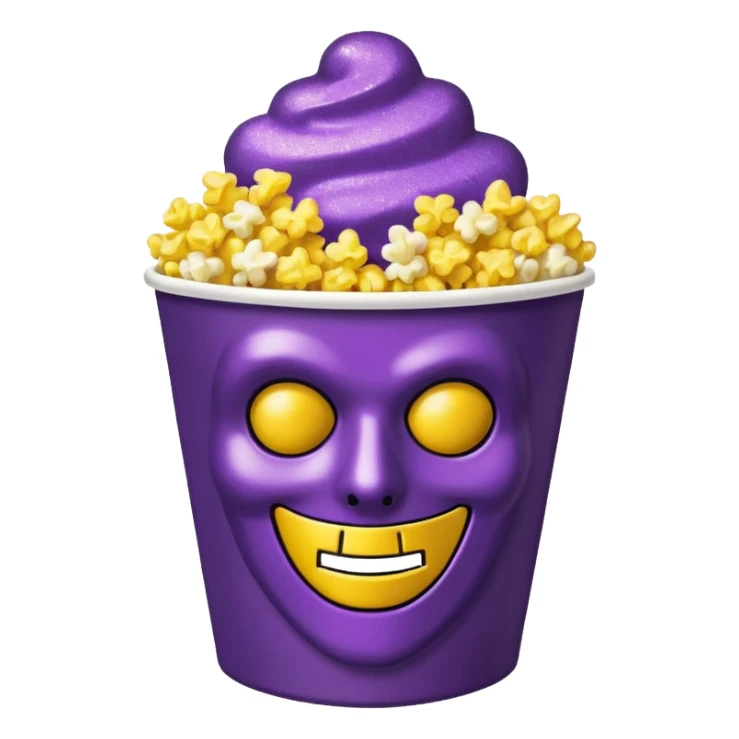 Glitter purple and yellow popcorn with ghostface mask in packaging sticker