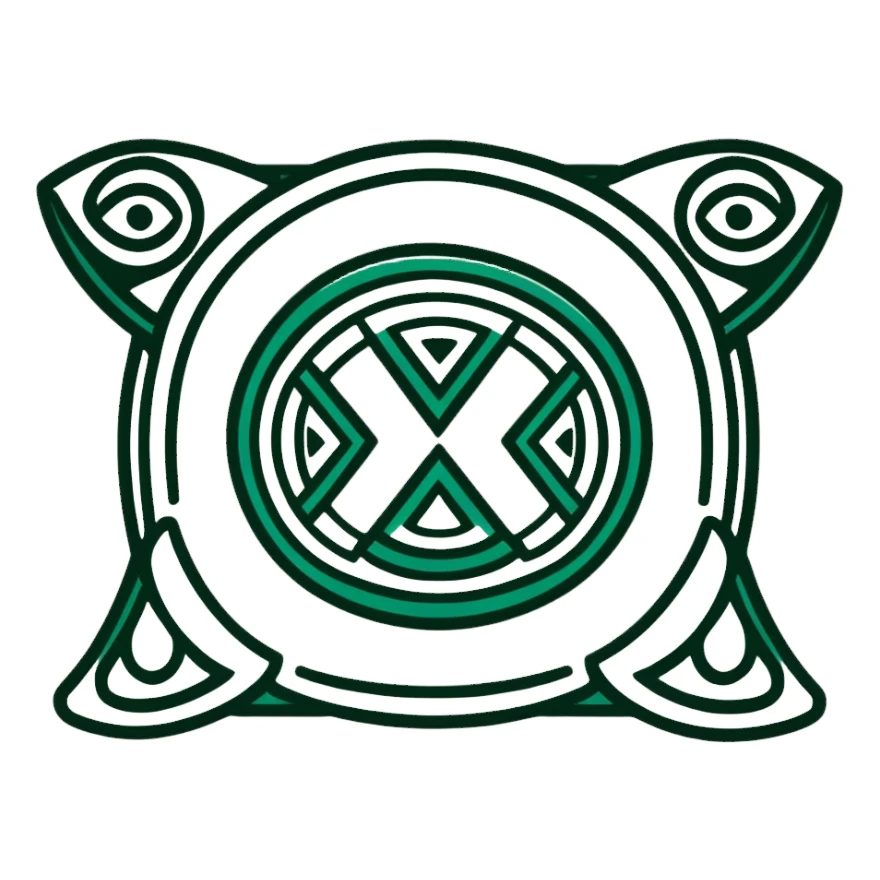 Authentic ancient Maya glyph for communication, pure white background with dark green line art only, minimal geometric shapes, no modern elements sticker