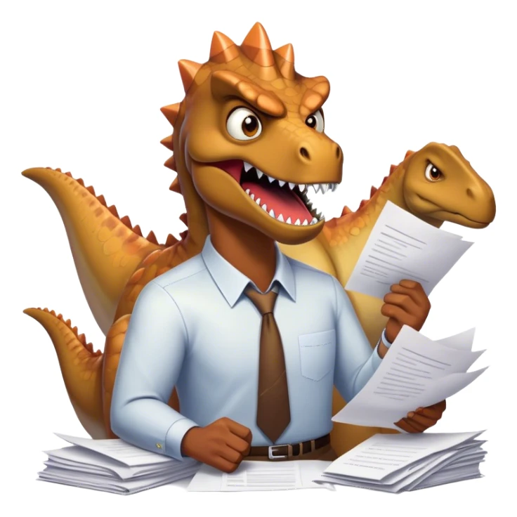 office Dinosaur, angry, papers everywhere sticker