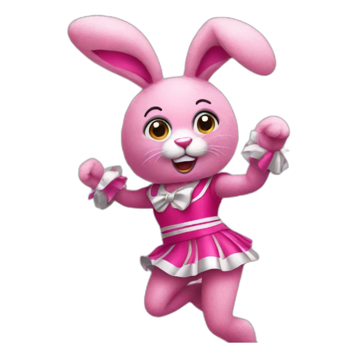 pink rabbit costume dancing with cheerleader pompons sticker