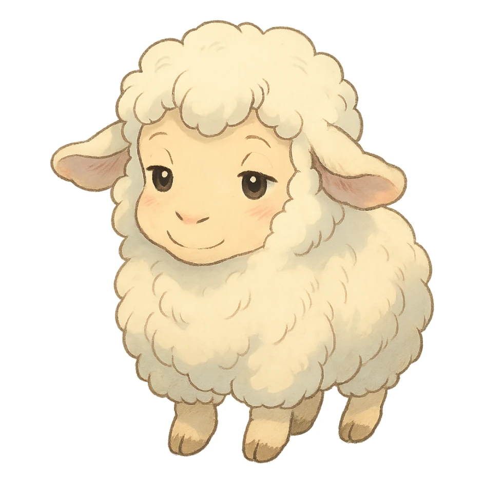 a cartoon sheep, ghibli style sticker