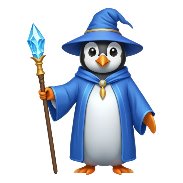 penguin wizard wearing a blue robe sticker