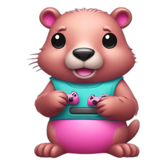 Pink beaver playing video games sticker