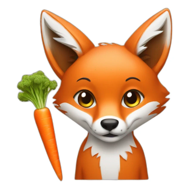 a fox holds a carrot sticker