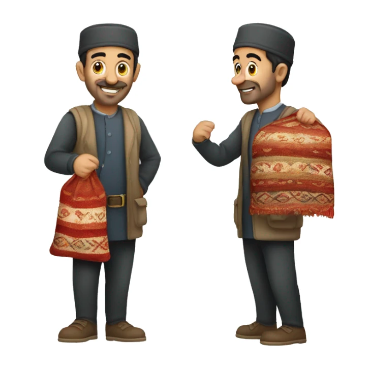 turkish seller holding rug sticker