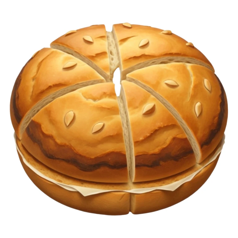 round rustic sourdough with cracked crust. sticker