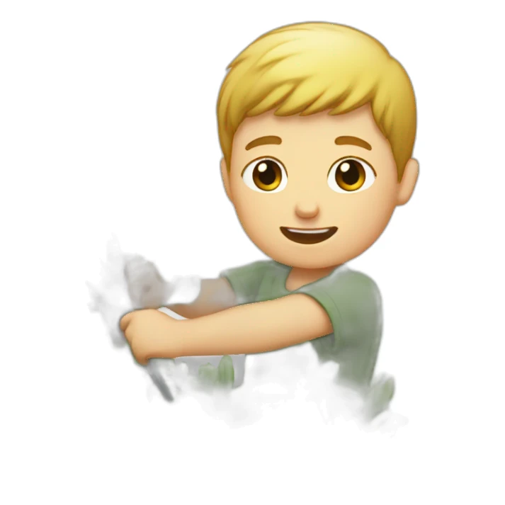 white kid trimming a bush sticker