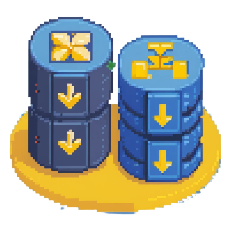 SQL database icon with tables and query symbols in blue color scheme sticker