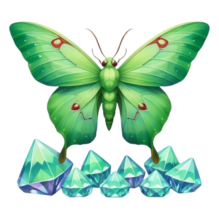luna moth sitting on crystals sticker