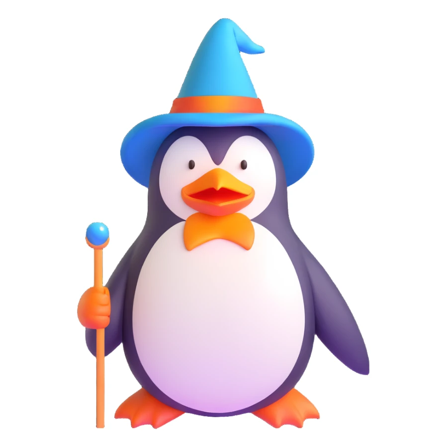 penguin wizard with a blue wizard hat and wand sticker