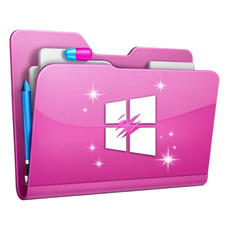 windows 10 folder light sparkles pink plain with brush logo sticker