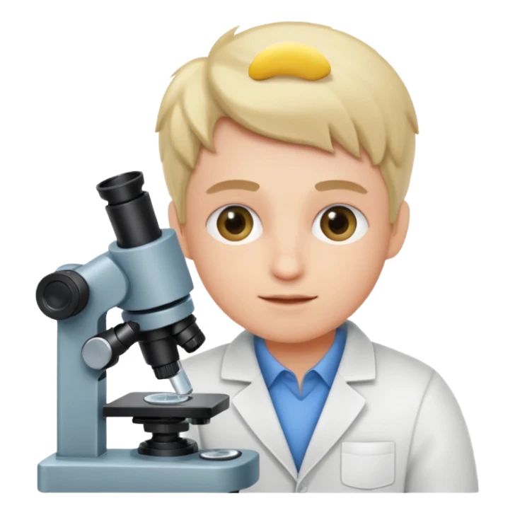 haz un personaje que este mirando  un microscopio, sticker