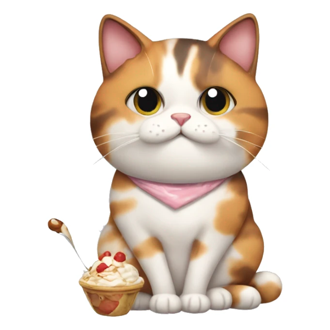 Fat calico cat with sundae sticker